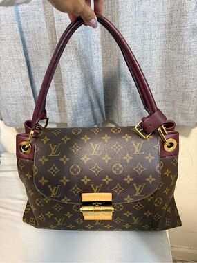 Louis Vuitton Brown Monogram Shoulder Bag with Burgundy Handles